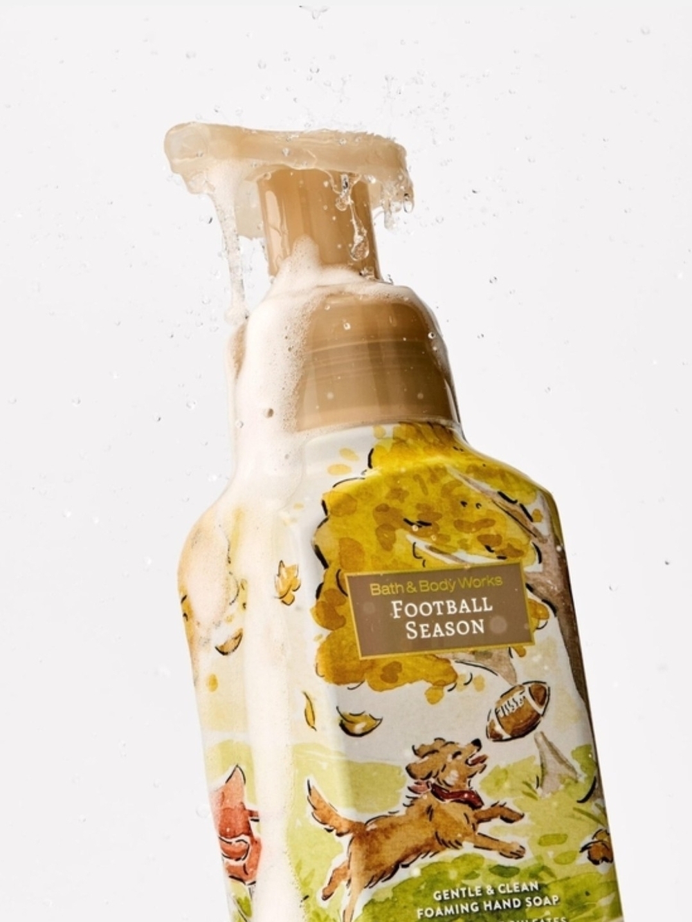 Bath & Body Works Football Season Foaming Hand Soap — Dog In Leaves Artwork